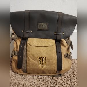 NEW "Java Monster" Coffee Energy Tan/Brown Backpack with Leather Enclosure